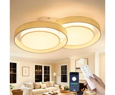 Otren led lubinis šviestuvas svetainei: 57 cm boho stiliaus lubinis šviestuvas led pritemdomas su rotango gaubtu, modernus lubinis apšvietimas su nuotoliniu valdymu ir programėle miegamajam, valgomajam, 48 w