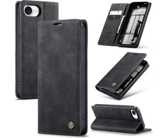Owlhold dėklas iphone 16e, atverčiamas dėklas iphone 16e, aukščiausios kokybės pu odinis mobiliojo telefono dėklas, minkštas vintage stiliaus sulankstomas apsauginis dėklas su kortelių skyriumi ir stovo funkcija, skirtas iphone 16e - juodas