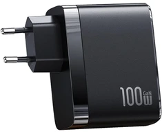 P4y kompaktiškas įkroviklis su 4 Usb prievadais (eu) 2x Usb-c+2x Usb Us-cc145 T44 greitas įkrovimas 100w Pd3.0 + Qc3.0 Afc, Fcp, Scp Gan lusto medžiaga: Abs juodas