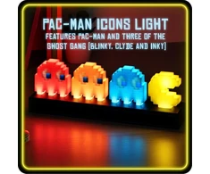 Pac Man &amp; Ghosts stalinė lemputė - oficialiai licencijuota, reaguoja į garsą, 3 šviesos režimai, maitinama Usb arba baterijomis, žaidimų kambario dekoracija, retro žaidėjų dovana