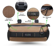 Pack2ride Askme dviračio krepšys ant vairo - atsparus vandeniui, patvarus Cordura audinys ir kasdienių reikmenų laikiklis - priekinė dviračio laikymo vieta, krepšys dviračių kelionėms (ruda)