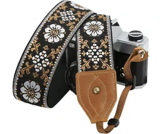 Objektyvas Padwa Lifestyle kameros dirželis - 2 colių pločio crazy horse karvės odos galvos kameros dirželiai, grynos medvilnės austas reguliuojamas peties kaklo dirželis Dslr fotoaparatams, puiki dovana fotografams