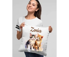 Pagalvėlė + puodelis su katėmis, kačių grafika + bet koks vardas