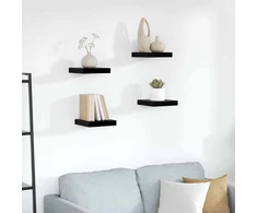 Pakabinamos lentynos, 4vnt., juodos, 23x23,5x3,8cm, MDF