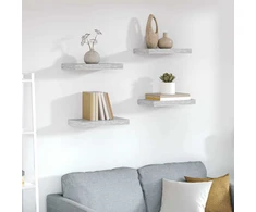 Pakabinamos sieninės lentynos, 4vnt., pilkos, 40x23,5x3,8cm, MDF