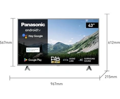 Panasonic Tx-43msw504s, 43 colių full hd led smart 2023 televizorius, android tv, erdvinis garsas, google assistant, chromecast, bright panel, hd colour engine, sidabrinis
