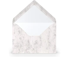 Paperado 25 vokai Din B6 pilka mamora marmuro balta spalva - 100 g/m² vokas be langelio 17,8 x 12,5 cm - vokai su drėgnu lipniu smailiu atvartu