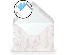 Paperado 25 vokai Din B6 pilka mamora marmuro balta spalva - 100 g/m² vokas be langelio 17,8 x 12,5 cm - vokai su drėgnu lipniu smailiu atvartu