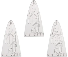 Parabolės braižymo trafaretas, 3 trafaretų rinkinys, vienetinė parabolė, geometrijos trafaretas, 366 Acr parabolinis trafaretas, kreivės liniuotė, mokymo priemonė, tikslūs matavimai matematikai ir technologijoms