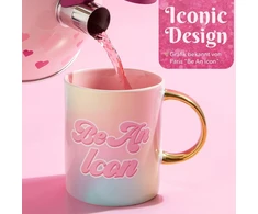 Paris Hilton Be An Icon keramikinis puodelis, 450 ml, stilingas kavos puodelis su citata, idealus kasdieniam naudojimui, plauti rankomis, 13.4 x 10.5 cm, baltas