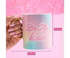 Paris Hilton Be An Icon keramikinis puodelis, 450 ml, stilingas kavos puodelis su citata, idealus kasdieniam naudojimui, plauti rankomis, 13.4 x 10.5 cm, baltas