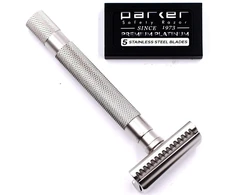 Parker 55sl-sc dvigubo ašmens skustuvas, satino chromo apdaila