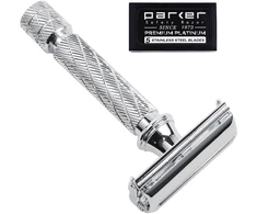 Parker Safety Razor 87r Butterfly Open Double Edge skustuvas - Traditional Short Handle - su 5 aukštos kokybės ašmenimis, chromuotas