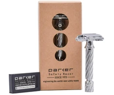 Parker Safety Razor 87r Butterfly Open Double Edge skustuvas - Traditional Short Handle - su 5 aukštos kokybės ašmenimis, chromuotas