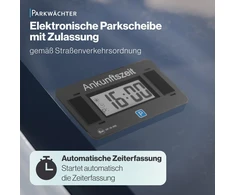 Parkwächter elektroninis parkavimo diskas su patvirtinimu automobiliui - automatinis skaitmeninis parkavimo diskas - elektrinis su patvirtinimu pagal Vokietijos kelių eismo taisykles - elektrinis parkavimo matuoklis automobiliui - juodas