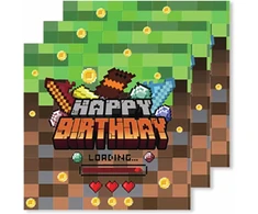 Parpix 20 vienetų pakuotė Pixel Motif Servetėlės „su gimtadieniu“, Pixel servetėlės vaikų gimtadieniui, Servetėlės gimtadienio mergaitėms berniukams, Pixel servetėlės vaikų gimtadieniui, Mine Gamer servetėlės, Su gimtadieniu