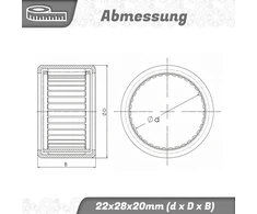 Parts and Parts adatinė įvorė Hk2220 22 x 28 x 20 mm, didelio tikslumo, sunkios apkrovos, mažos trinties, patvarus adatinis guolis automobiliams, mechanizmams ir mechaniniams įrenginiams