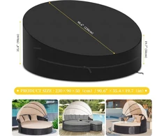 Lauko baldų komplektas Patio Plus Sun Island uždangalas, atsparus vandeniui, 420d Oxford medžiaga, su raišteliu, apvalus, atsparus žiemai, atsparus Uv spinduliams, apsauginis uždangalas, 230 x 50/90 cm, juodas