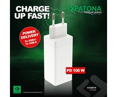 Patona Premium Gan 100 W Pd3.0 greitas įkroviklis, 2 x Usb-c prievadai, 1 x Usb-a, Qc3.0, baltas maitinimo adapteris, kompaktiškas ir galingas maitinimo šaltinis, idealus profesionalams ir dažnai naudojantiems, patvarus ir saugus