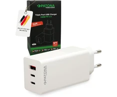 Patona Premium Gan 100 W Pd3.0 greitas įkroviklis, 2 x Usb-c prievadai, 1 x Usb-a, Qc3.0, baltas maitinimo adapteris, kompaktiškas ir galingas maitinimo šaltinis, idealus profesionalams ir dažnai naudojantiems, patvarus ir saugus