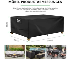 Lauko baldų komplektas Patwing uždangalas sodo baldams, atsparus žiemai, 600d Oxford audinio uždangalas sodo baldams, atsparus pelėsiui, vėjui, Uv spinduliams, vandeniui, skirtas sėdimų vietų komplektams, sodo stalui (270 x 180 x 89 cm)
