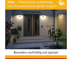 Paulmann Eileen 94570 Led saulės lauko sieninis šviestuvas su judesio davikliu Ip44 3000 K 300 lm komplekte 1 x 5,5 W šiltai balta juoda belaidė plastikinė įkraunama