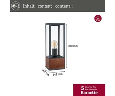 Paulmann Timba 94675 Led lauko šviestuvas, objektas Ip44 400 mm stulpelis be lemputės, kvadratinis, maks. 60 W, lauko, medinis, E27
