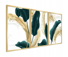 Paveikslas su rėmu modernus svetainei 3 vnt 30x40 cm aukso žalios spalvos aukso rėmas