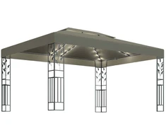 Pavėsinė su dvigubu stogu ir lemputėmis LED, taupe, 3x4m