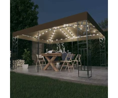 Pavėsinė su dvigubu stogu ir lemputėmis LED, taupe, 3x4m