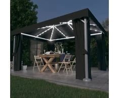 Pavėsinė su lemputėmis ir užuolaidomis LED, antracito, 4x3m
