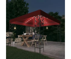 Pavėsinė su lemputėmis LED, vyno raudona, 3x3 m