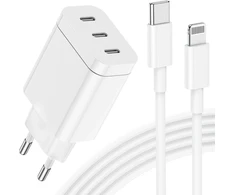 Pd24w iphone įkroviklis, 3 prievadų usb c greitasis įkroviklis, 24 w iphone įkroviklis, usb c maitinimo kištuko adapteris su lightning įkrovimo laidu, 2 m, suderinamas su iphone 14 pro max/13/12/11/airpods