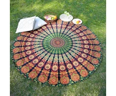 Peacock Mandala gobelenas, 182.9 cm aukso žalumo apvali staltiesė hipių sienų dekoracija trippy gobelenai bohemiška boho patalynė indiška rankų darbo gryna medvilnė