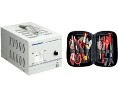 Peak Tech P 2240 - izoliacinis transformatorius, apsaugos klasė 1, mobilus naudojimas, 230 V, 500 W - 160 x 125 x 235 mm ir Peak Tech P 8200 - matavimo priedų rinkinys skaitmeniniam multimetrui - 14 dalių, įskaitant krepšį