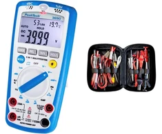 Peaktech 3690 - skaitmeninis 5-in-1 multimetras ir Peaktech P 8200 - matavimo priedų rinkinys skaitmeniniam multimetrui, elektronikos asortimentas su bandymo kabeliu, laboratoriniais laidais, bandymo laidais, krokodilo spaustukais