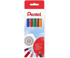 Pentel Sign Pen Ses15c - teptuko galiukas - pluošto galiukas - juoda, mėlyna, raudona, žalia, ruda, oranžinė, 6 vnt. dovanų dėžutėje