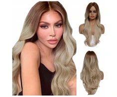 Perukas blond ombre banguoti, atrodantys kaip natūralūs, ilgi, rudi