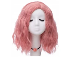 Perukas cosplay rožinė glam rock 40 cm anime bangos