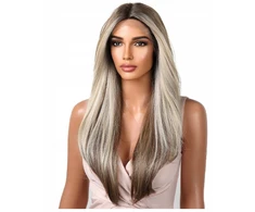 Perukas Luvu: Ilgi tiesūs plaukai, ombre blond/rudas, natūralus "lace front" efektas