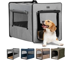 Petsfit sulankstomas šunų boksas su 3 cm storio pliušiniu kilimėliu, nešiojamas transportavimo boksas šunims, skirtas vidutinio dydžio šunims, tinkamas kelionėms, šviesiai pilkas, m 61 x 46 x 53,5 cm
