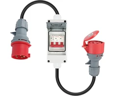 Pfloge® Cee adapteris, 32a į 16a adapteris su grandinės pertraukikliu 5 kontaktų 400v jungtis didelės srovės adapteris, Ip 44, Cee ilginamasis laidas 1 m