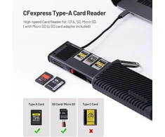 Pgytech Cfexpress Type A/sd/micro Sd kortelių skaitytuvas 10gbps Usb 3.2 Gen2, Cfexpress Type A/sd/tf kortelių laikiklis, aliuminio lydinys, suderinamas su kameromis/telefonais/dronais/veiksmo kameromis (juodas)
