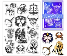 Ph Pandahall dvylikos zodiako ženklų skaidrūs antspaudai, žvaigždžių guminis antspaudas, skaidrus silikoninis antspaudas popieriaus gamybai, rankų darbo amatams, scrapbooking priedai, amatai, 21 x 14.8 cm