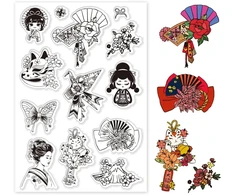 Ph pandahall oriental elementų silikoninis antspaudas kortelių gamybai skaidrus antspaudas kiniško stiliaus su moters motyvu guminis antspaudas nuotraukų scrapbooking'ui tapybos amatams