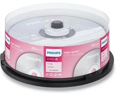 Philips Dvd-r didelės spartos diskai (4.7 Gb / 120 minučių vaizdo įrašo, 1-16x greitis, 25 vnt. dėžutė)
