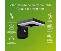 Philips itin efektyvus lauko sieninis šviestuvas su saulės baterija Zonal 1.3 W, dienos šviesa ir judesio jutiklis, kvadratinis, 3000 kelvinų, energiją taupantis, juodas