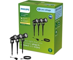 Philips Lauko žemos įtampos prožektoriai Caper, 3 vnt. rinkinys, 3 x 1,5 W, 24 V, 2700 Kelvinų, Ip67 atsparūs vandeniui, juodi