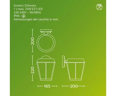 Philips Sunera lauko sieninis šviestuvas, maks. 25 W, E27 lizdas, juodas