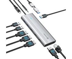 Phixero 10-in-1 Usb C dokas su Displaylink, 2 monitorių palaikymas 4k @ 60hz, skirtas Mac M1/m2, Windows, su 2-in-1 Usb laidu, 2 Hdmi ir 2 Displayport, 100w Pd, 3 Usb 3.2 [10 Gbps], Ethernet, Audio
